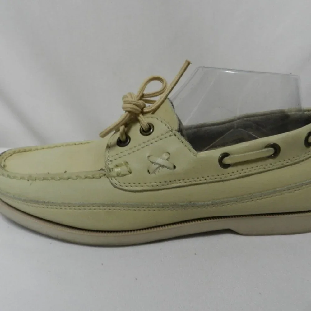 Ralph Lauren Polo Leather cream Loafer Boat Shoes lace up Vintage Men Size Sz 8